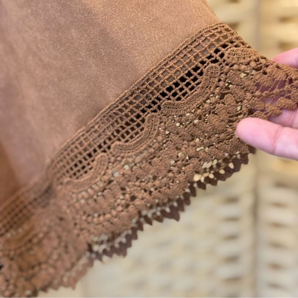 Flying Tomato Faux Suede Brown Embroidered Sleeves Loose fit  Mini Dress Small - Picture 7 of 9
